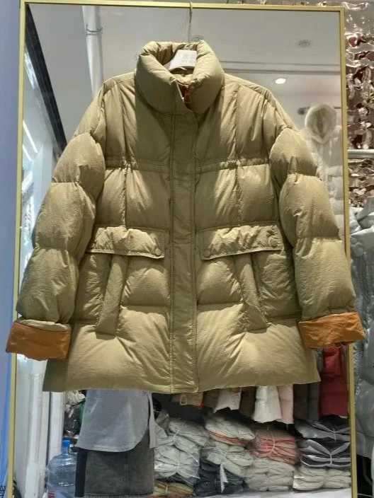2025 Winter New Women's Down Jacket Loose Splicing Stand Collar Windproof Jacket