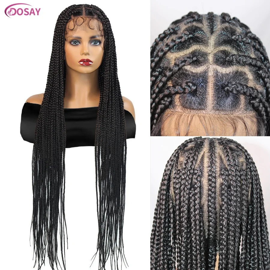 

Fulani Полный кружевной косичка, плетеный парик для чернокожих женщин, синтетический плетеный парик ручной работы с детскими волосами, парик с косой в форме сердца без узлов