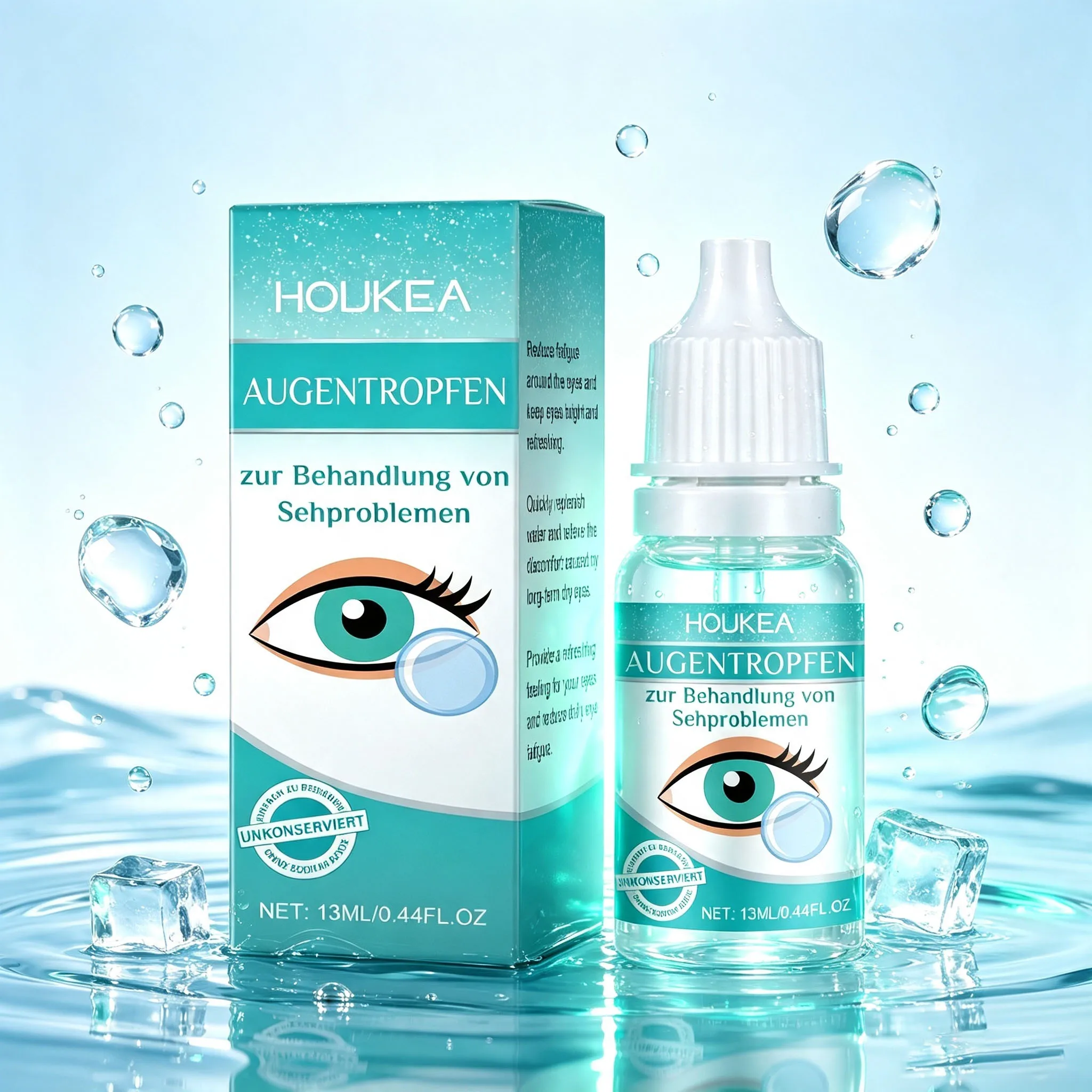Houkea Eye Soothing Liquid Relieve Dry Edema Reduce Eye Fatigue Promote Blood Circulation Fade Red Blood Moisturizing Eye Drops