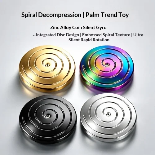 Spiral pattern metal coin gyro, palm disc mute rotating EDC decompression toy