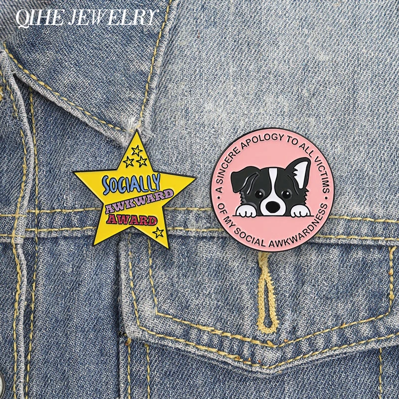 Social Awkward Award Emaille-Anstecknadel: Border Collie Entschuldigungshumor, Ehrenwerte Erwähnung Brosche, Schüchterne Introverten Schicker Anstecker, Taschen- und Reversnadeln