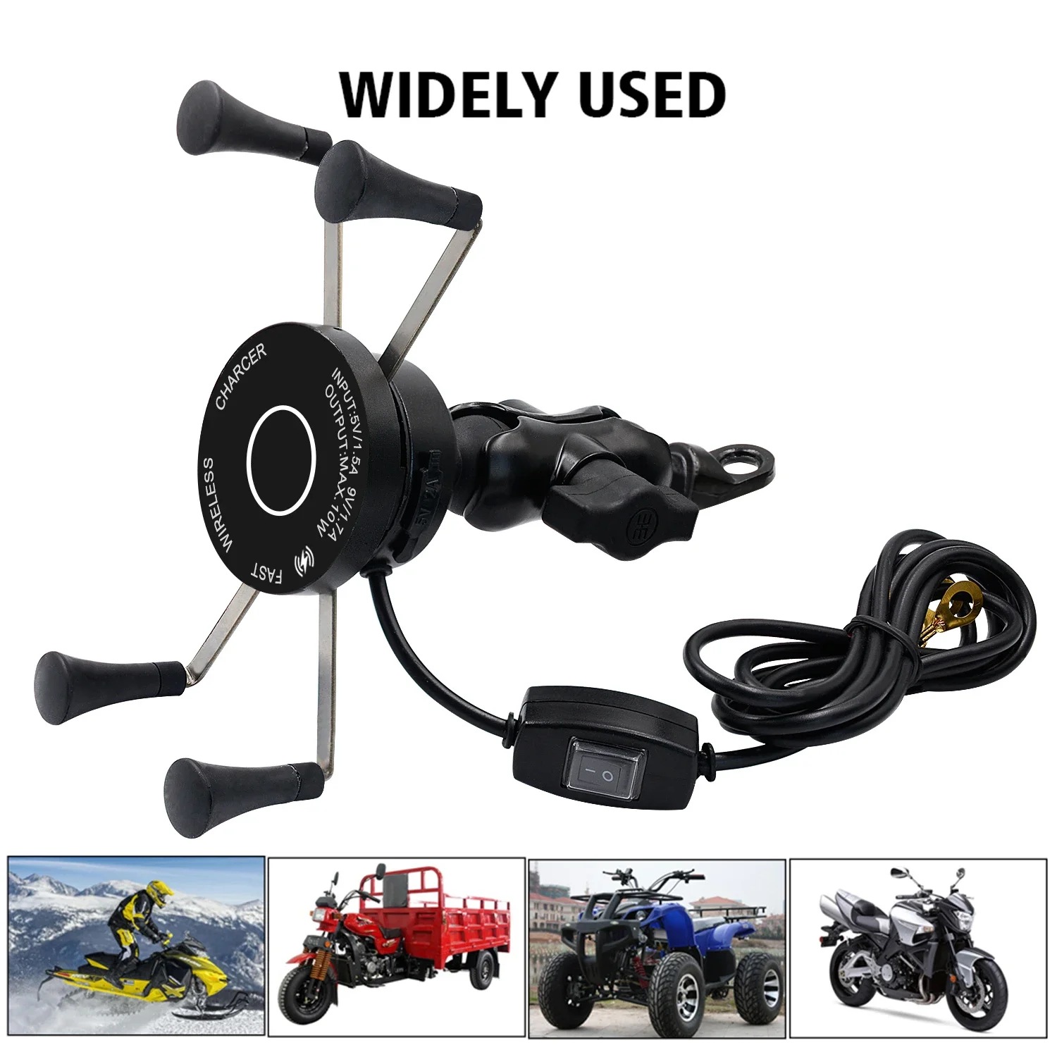 New 12V Scooter ATV Motorcycle Phone QC3.0 USB Qi Fast Charging Wireless Charger Bracket Holder for Phone Tablet