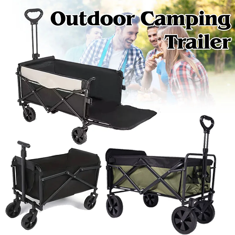 

Beach Cart Camping Wagon Folding Push Handcart with Wheels Foldable Garden Trolley Transport Trailer Portable Shopping Cart