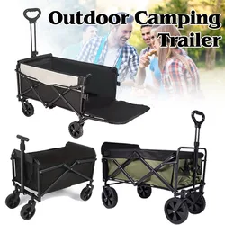 Beach Cart Camping Wagon Folding Push Handcart with Wheels Foldable Garden Trolley Transport Trailer Portable Shopping Cart