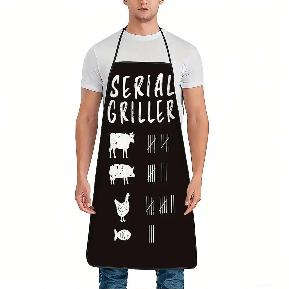 Funny Grill Serial Number Print Apron Waterproof Kitchen Cooking Bib for Men Women Household Grilling Cover