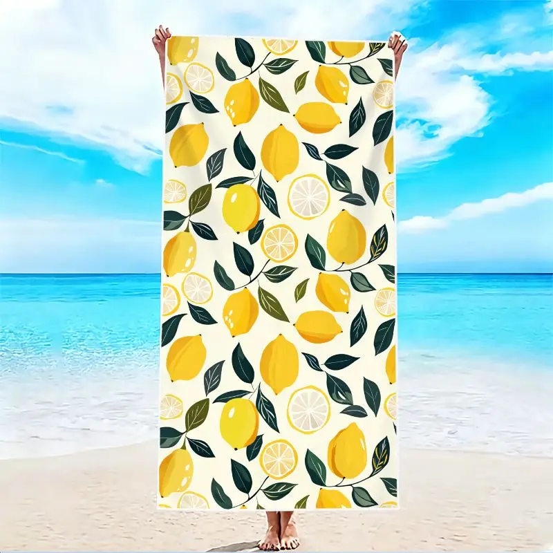 1Pc, Lemon-Patterned Beach Towel, Super Absorbent and Lightweight Beach Towel - Sand-Free, Quick-Drying Towel, Soft Microfiber, Suitable for Various Settings Such as the Beach, Swimming Pool, Gym, Bathroom, Camping, and Travel.