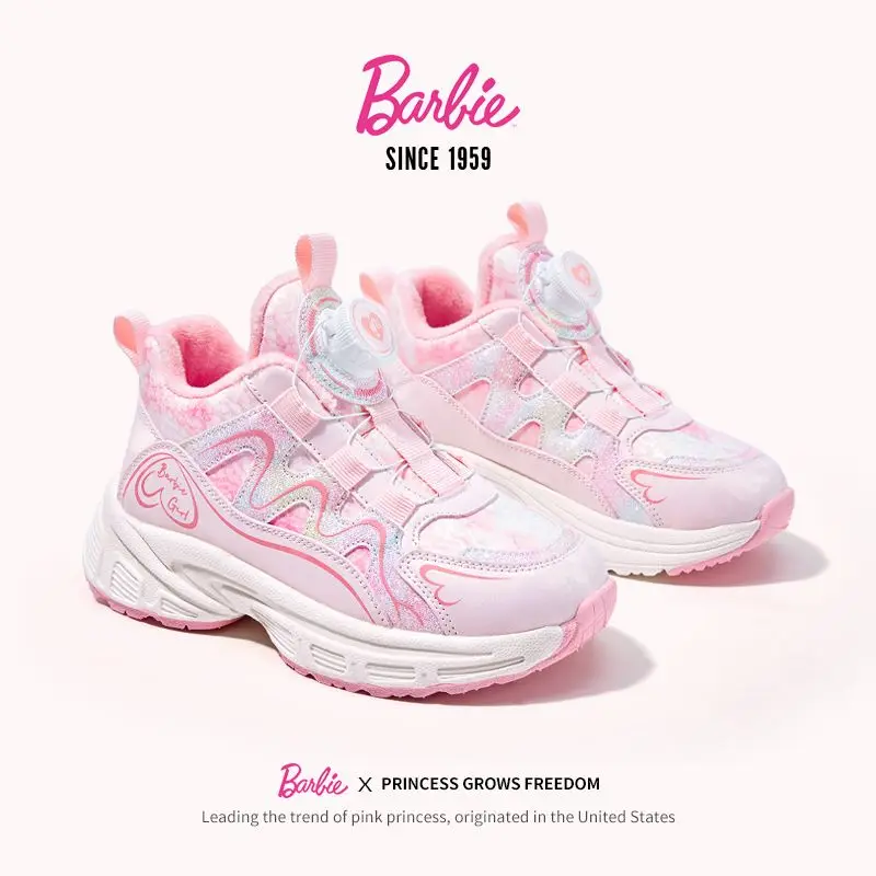 Fashion Barbie Kids Sports Shoes Girls kawaii Anime Cartoon Button Shoes Autumn Winter Running Sports Tennis Girls Sneaker 27-36