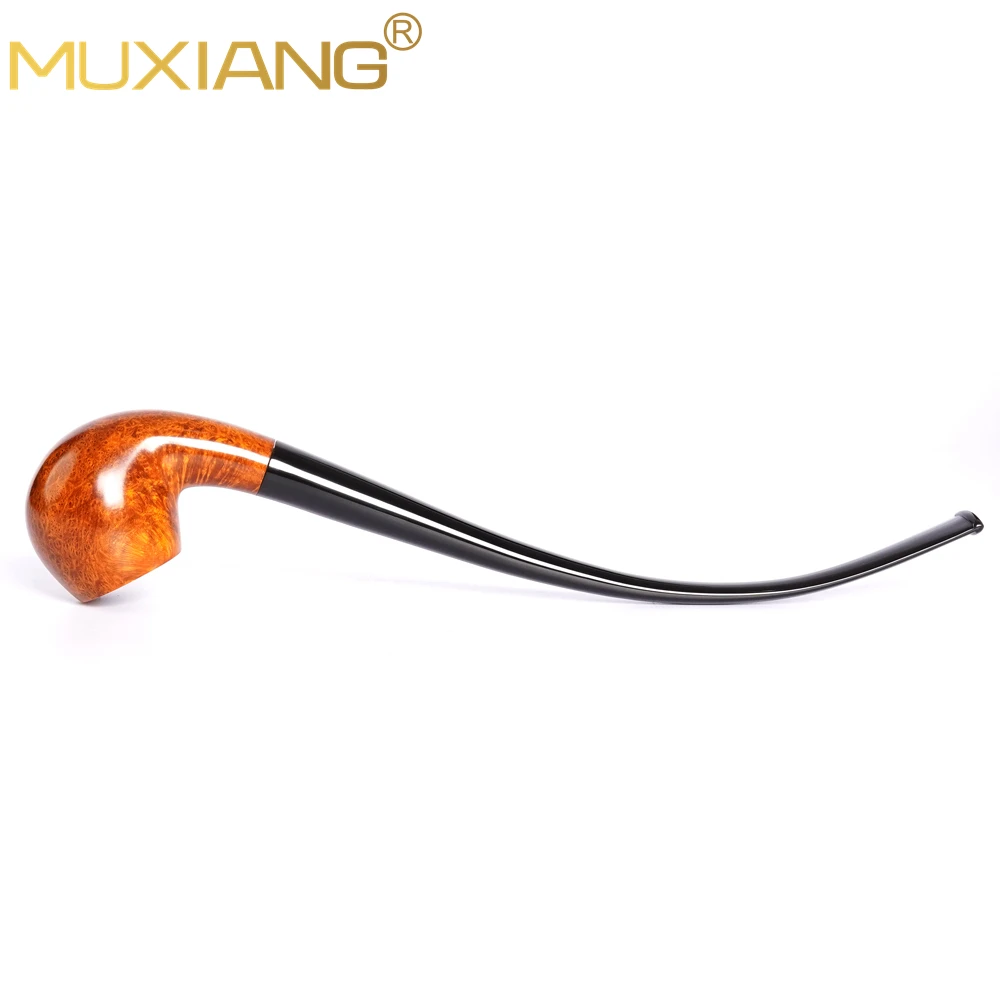 MUXIANG Handmade Extra Long Bent Briar Wood Reading Pipe Nepenthes Shape Tapered Bent Mouthpiece Fits 9mm Filter