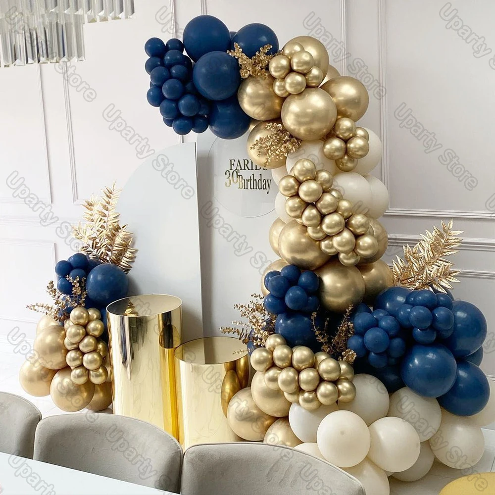 173Pcs Navy Blue Balloon Arch Kit Chrome Gold White Sand Royal Night Blue Balloons Garland for Birthday Wedding Party Decorarion