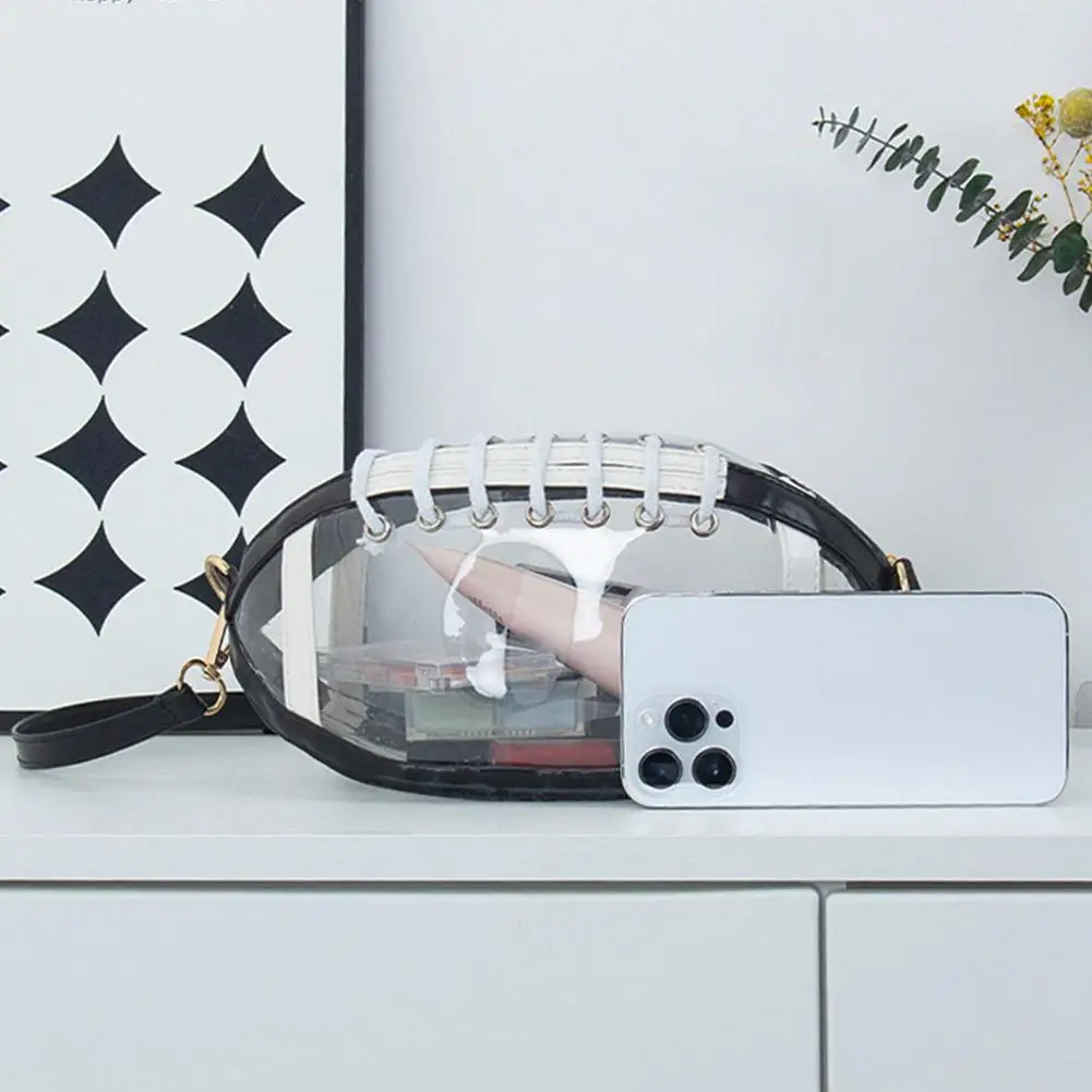 Clear Rugby Shaped Crossbody Bag Women Stadium Approved PVC Transparent Shoulder Purse Outdoor Cosmetic Storage Handbag
