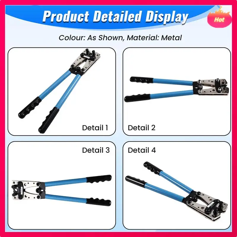 

ABYP HX-50B Cable Lug Crimping Tool Kit 60Pcs Copper Ring Terminals 10-1/0 AWG 8 Sizes For Heavy Duty Wire Connections