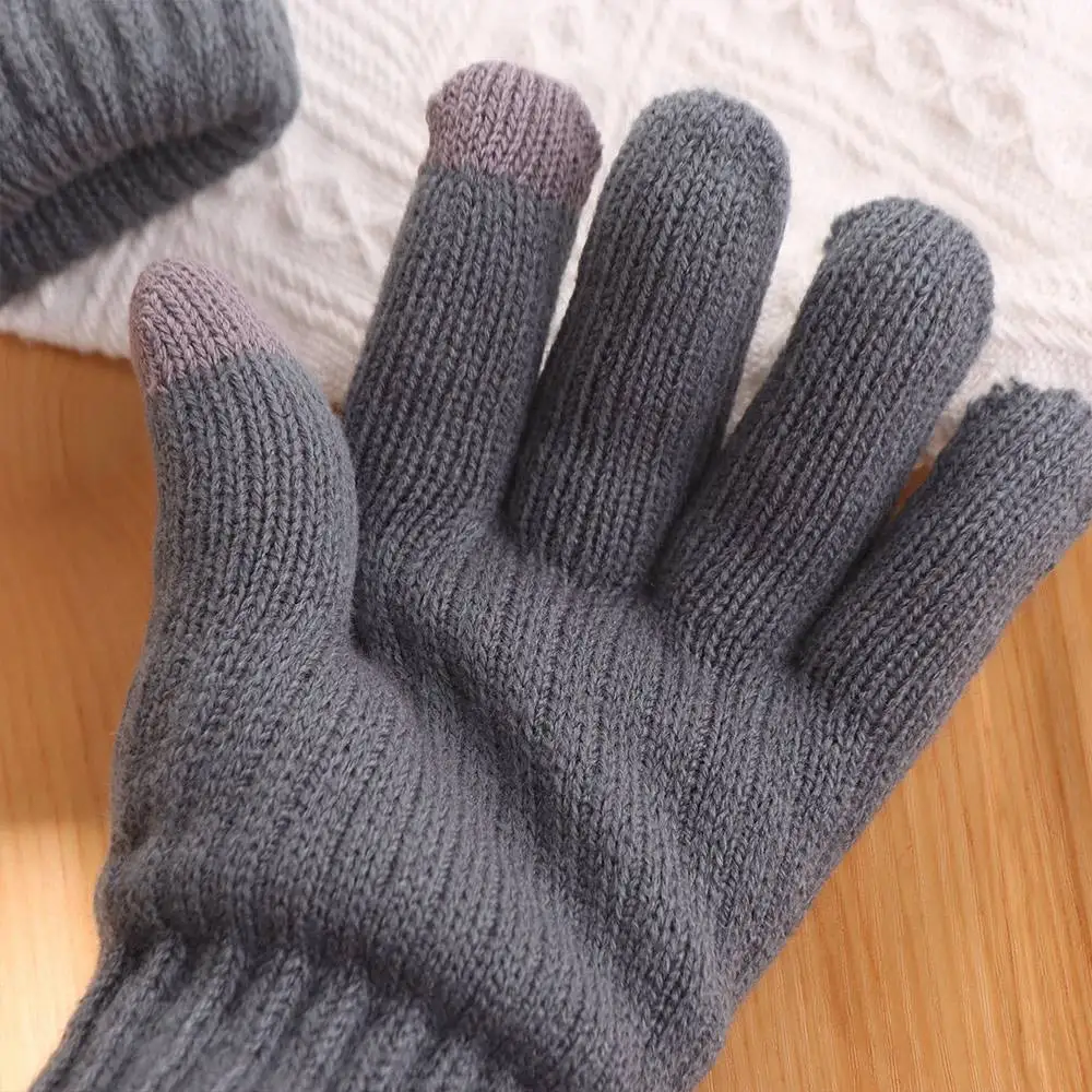 

Простые шерстяные вязаные перчатки в корейском стиле для мужчин, с полными пальцами, сенсорные, утолщенные, зимние, осенние