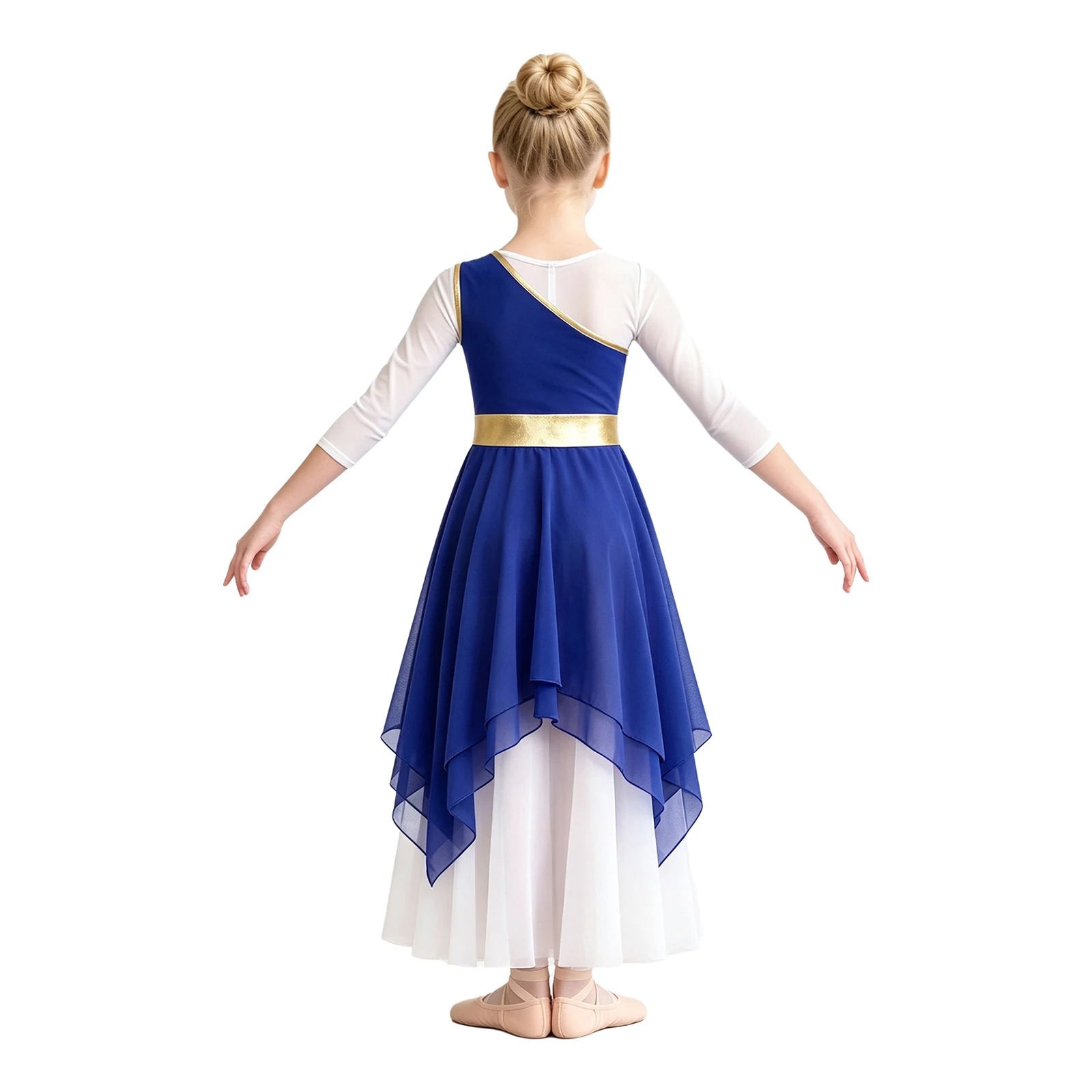 Kids Girls Praise Liturgical Worship Dance Dress Choir Lyrical Dancewear One Shoulder Lion Printed Irregular Chiffon Hem Dresses