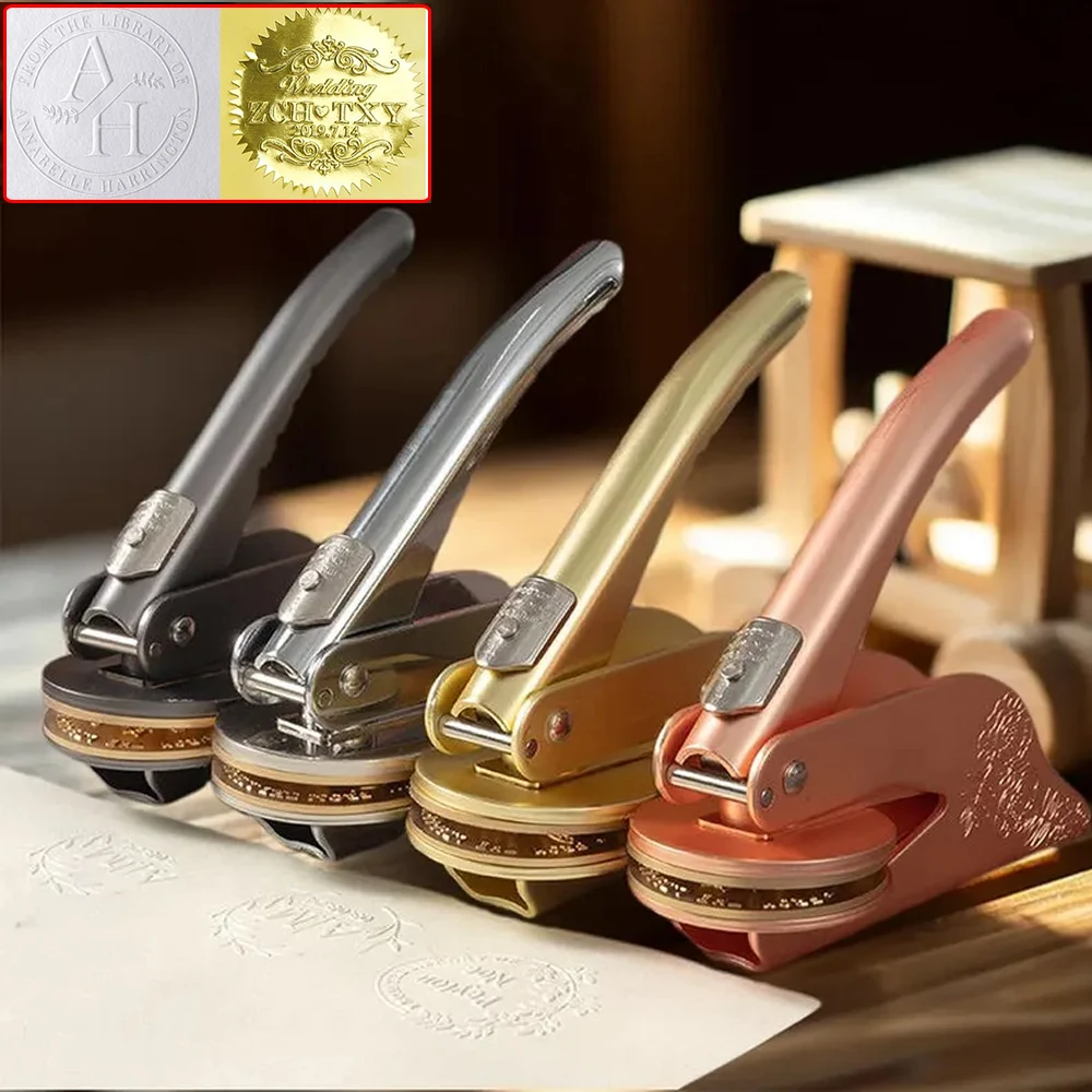 Custom Personalized Wedding Embosser Stamp Customized LOGO Book Embossing Seal for Letter Head Wedding Envelope Graduation Decor