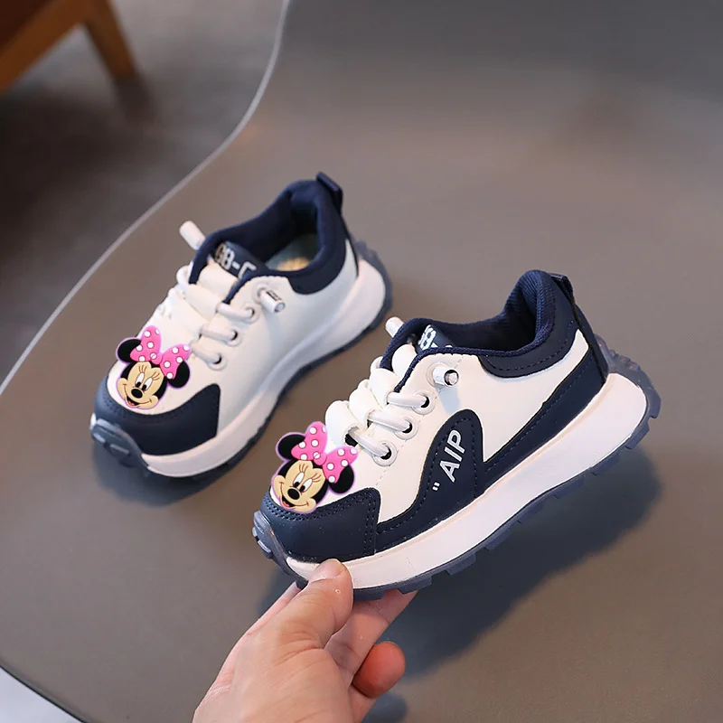 디즈니 미키 마우스 운동화 어린이 보드 신발 봄 가을 미니 마우스 소녀 가죽 운동화 소년 캐주얼 신발