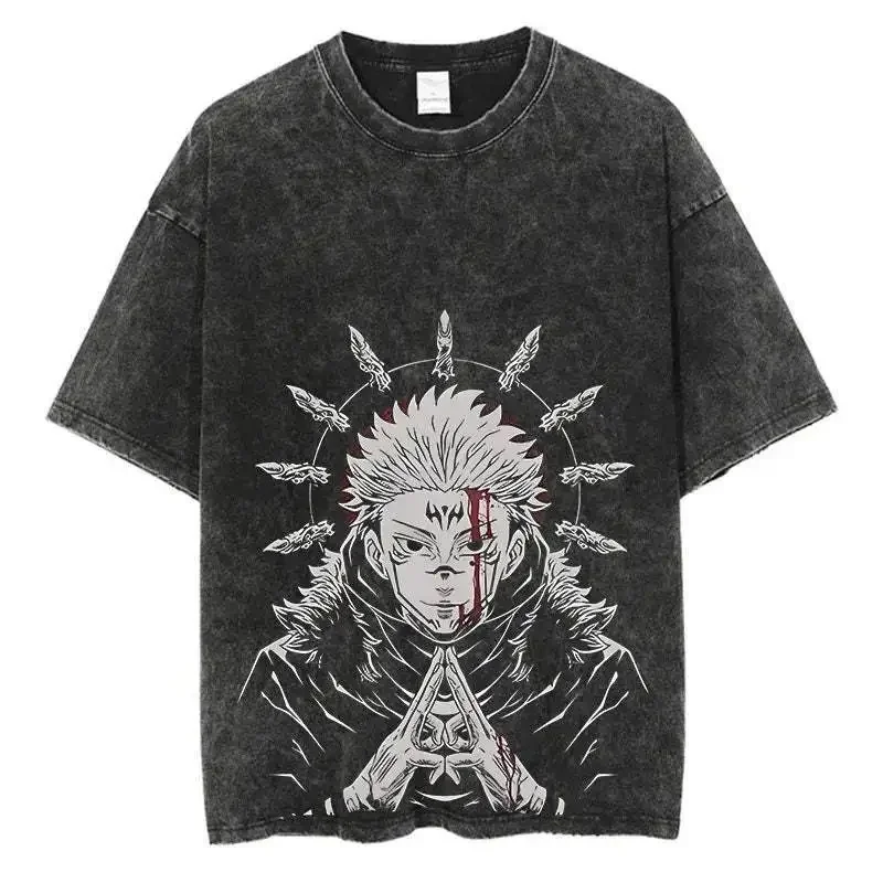 

Ryomen Sukuna Anime Jujutsu Kaisen Washed T-Shirt Vintage Harajuku Cotton Men's Streetwear Oversized Women Short Sleeves Unisex