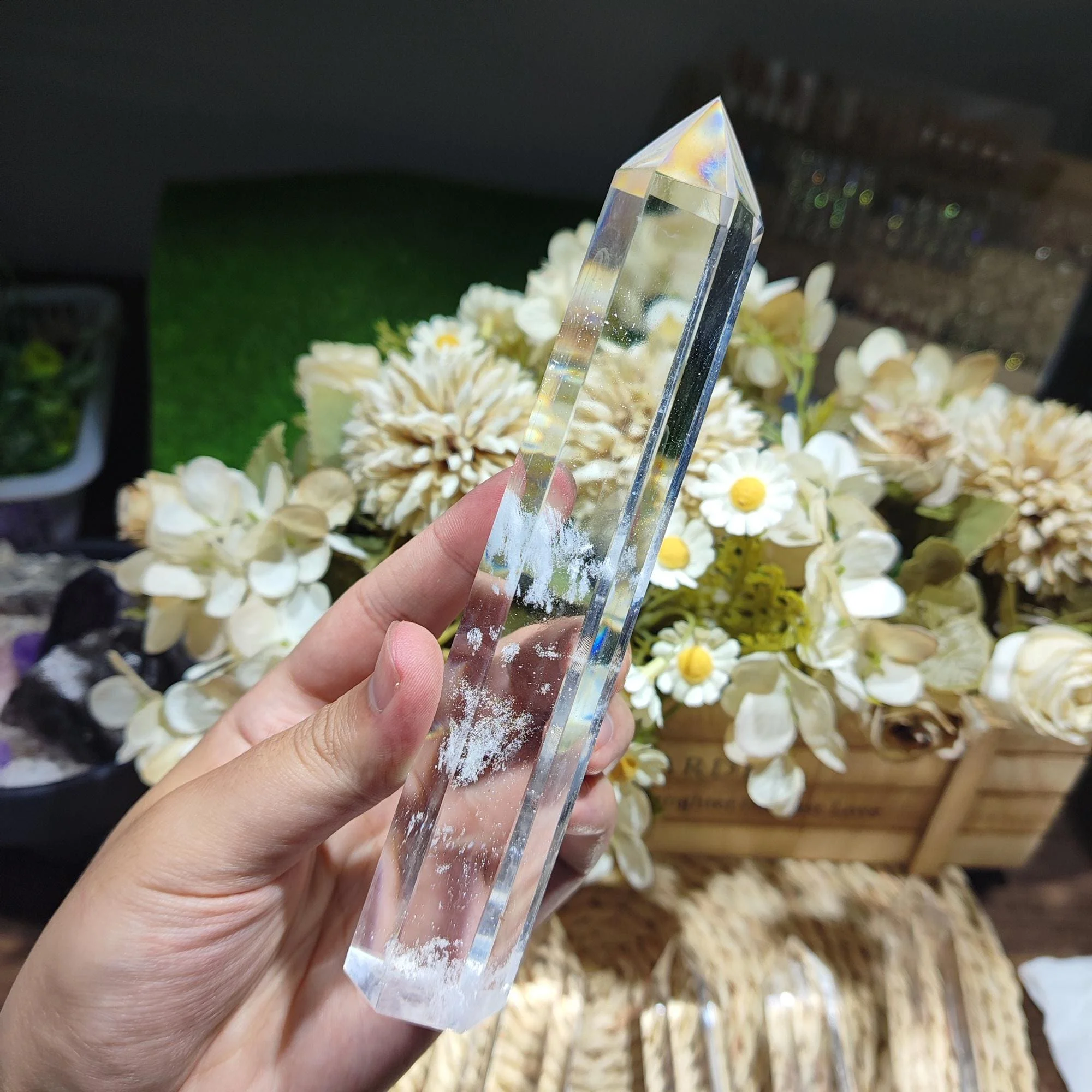 Smelting Clear Quartz Tower Point, Hand Polished Six Sided Crystal Obelisk Wand,Spiritual Gift