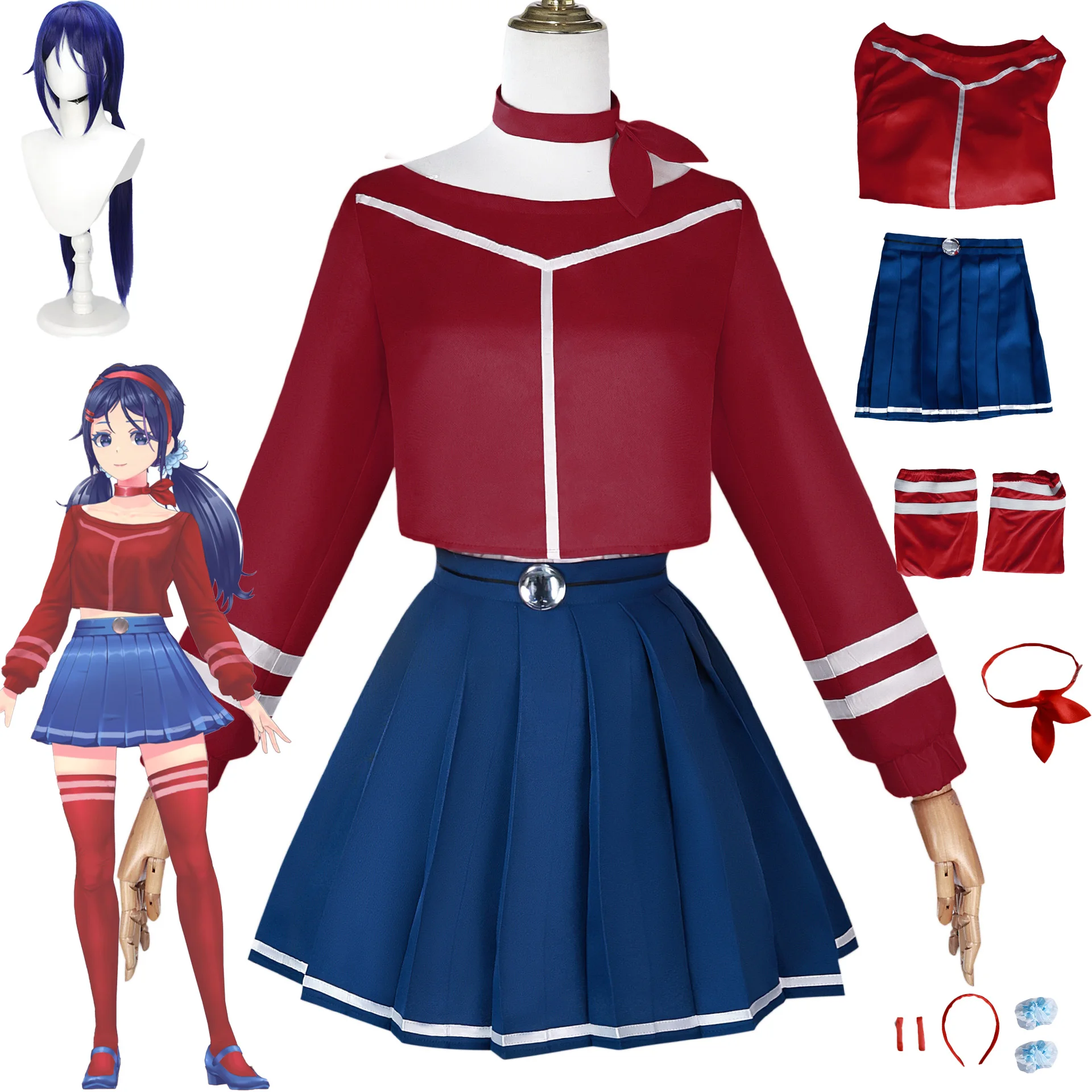 Game MiSide Crazy Mita Cosplay-Kostüm Komplettset Rollenspiel Yandere Mita Mira JK Schuluniform Cosplay für Halloween Mädchen Frauen