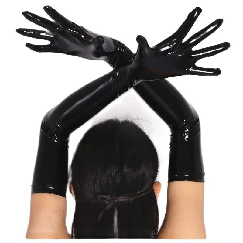 Roles Play Glossy Maid PU Faux Leather Shiny Long Gloves Hip Hop Cosplay Stage Performance Nightclub Lady Bright Leather Gloves