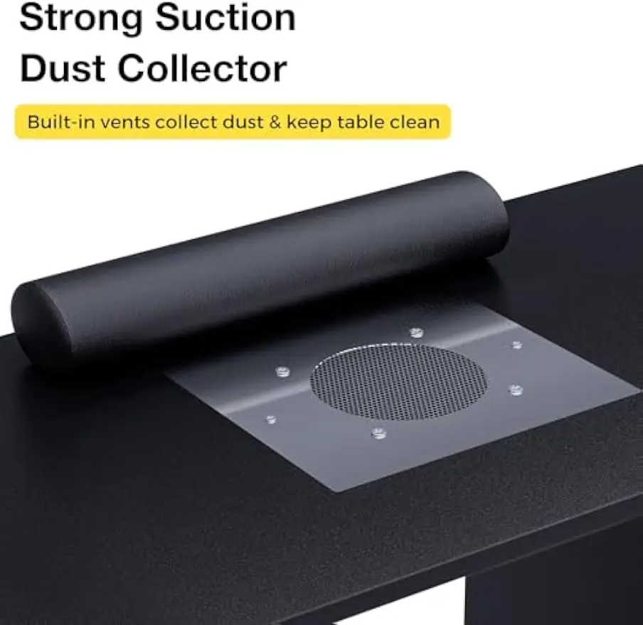 Manicure Nail Desk Glass Door Storage Cabinets Wrist Rest Beauty Salon Workstation Acetone Resistant Dust Collector Black