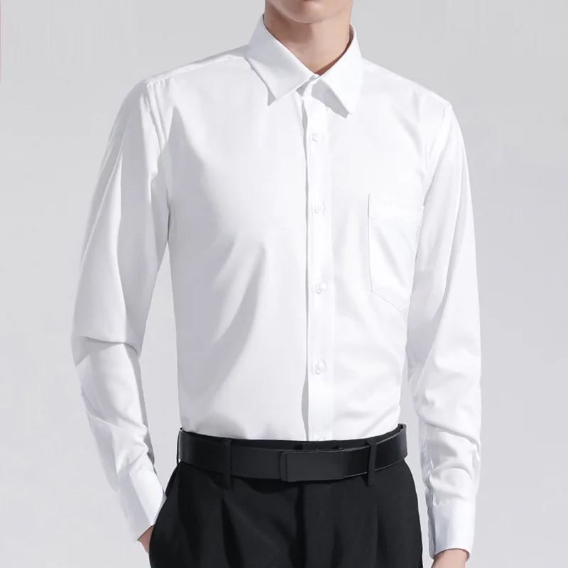 Men\'s Classic Solid Long Sleeve Dress Shirts Formal Business Social Simple White Work Office Casual Short Sleeve Shirt Tops Y2k