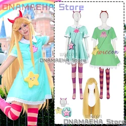 Anime Star Butterfly Cosplay Star Butterfly Star vs. the Forces of Evil Green Dress Wig Headwear Socks Halloween Fancy Costume