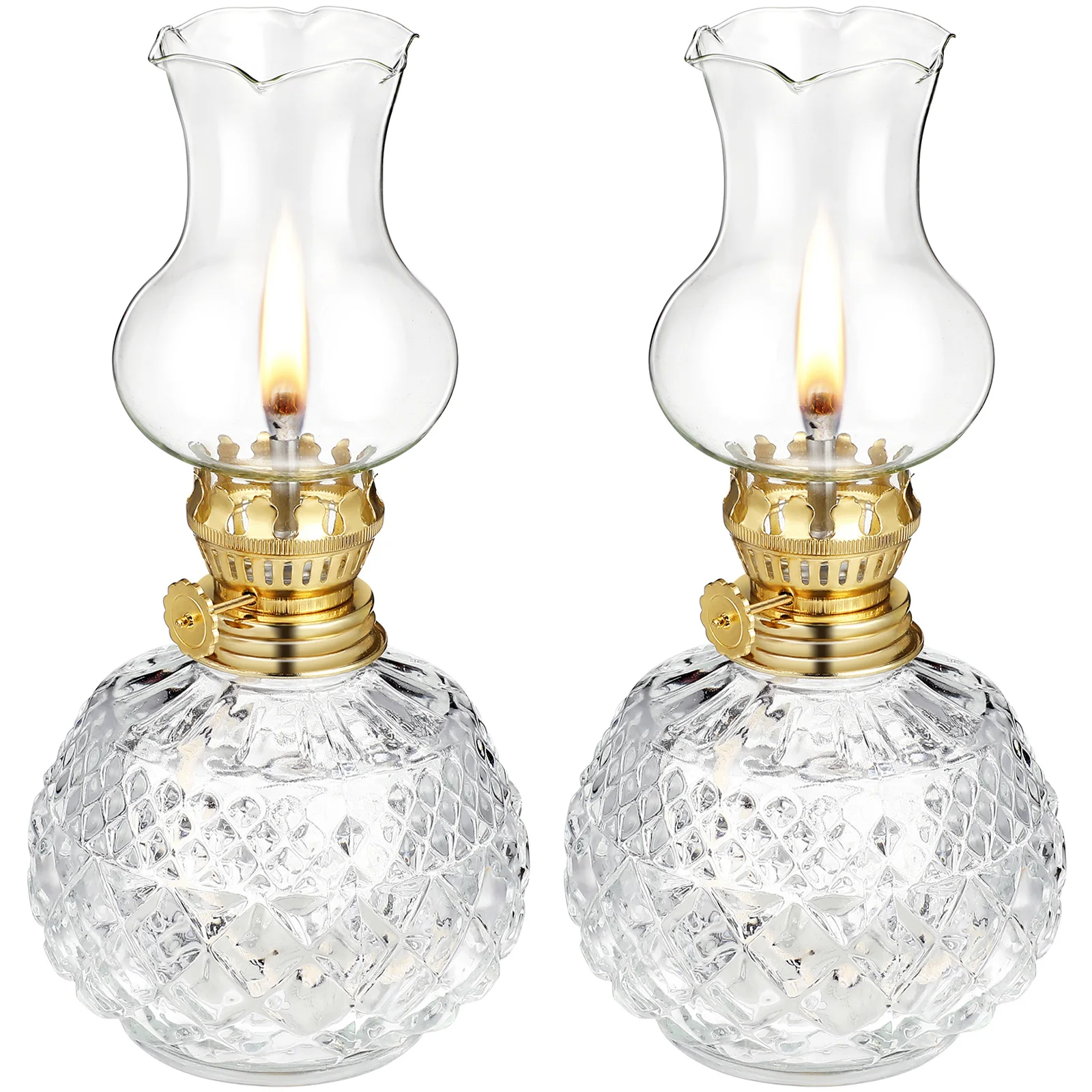 2 Pcs Glass Kerosene Oil Lamps Lanterns Vintage Oil Lamps Table Decors Chamber Lamps Glass Kerosene Lamps Portable Oil Lanterns