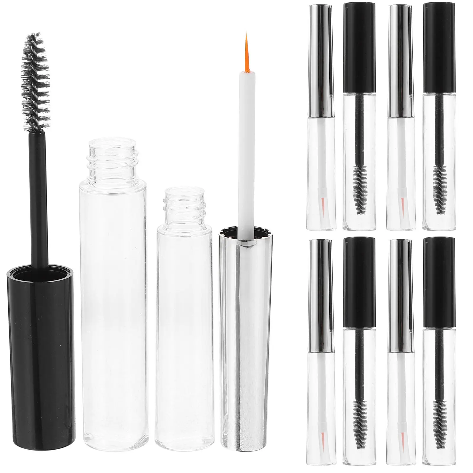 

2 набора по 10 мл: многоразовые прозрачные тюбики для туши, контейнеры для блеска для губ, пустые флаконы для подводки для глаз, портативные емкости для крема для ресниц