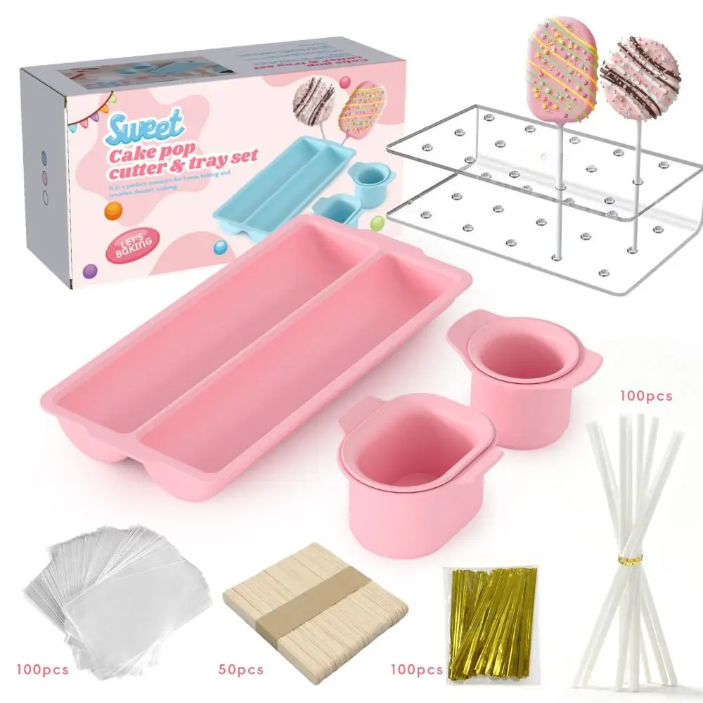 Juego de moldes para cake pops de doble fila, reutilizables, antiadherentes, para hacer piruletas, con soporte acrílico y cortador de cake pops, para postres de fiesta