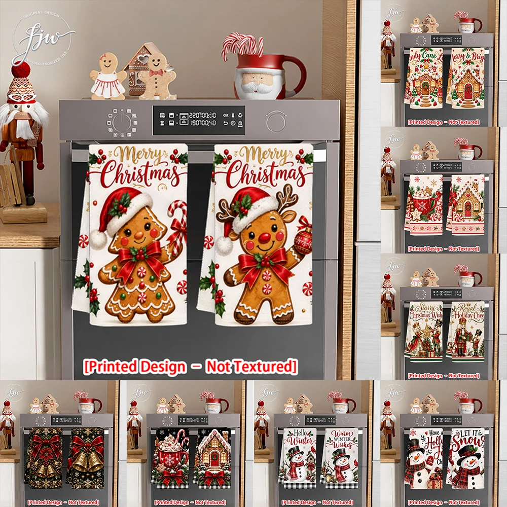 2pc Christmas Kitchen Towels Set, Dish Towels for Winter Xmas Home Decor, Cute Printed Tea Towels for Cooking & Baking