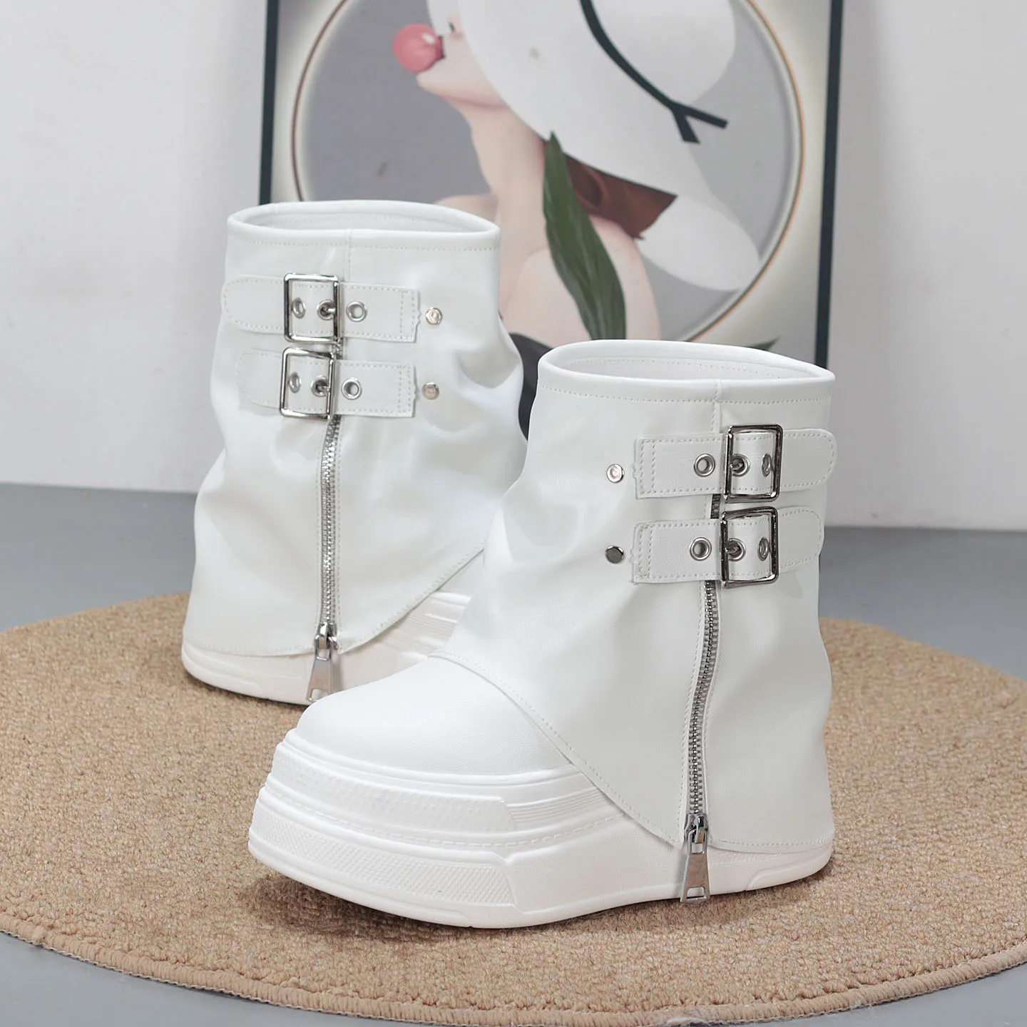 12cm Elevator Boots Women 10cm Thick Sole Lightweight Platform Chunky Pant Boots Short Women Super High Heel Ankle Booties