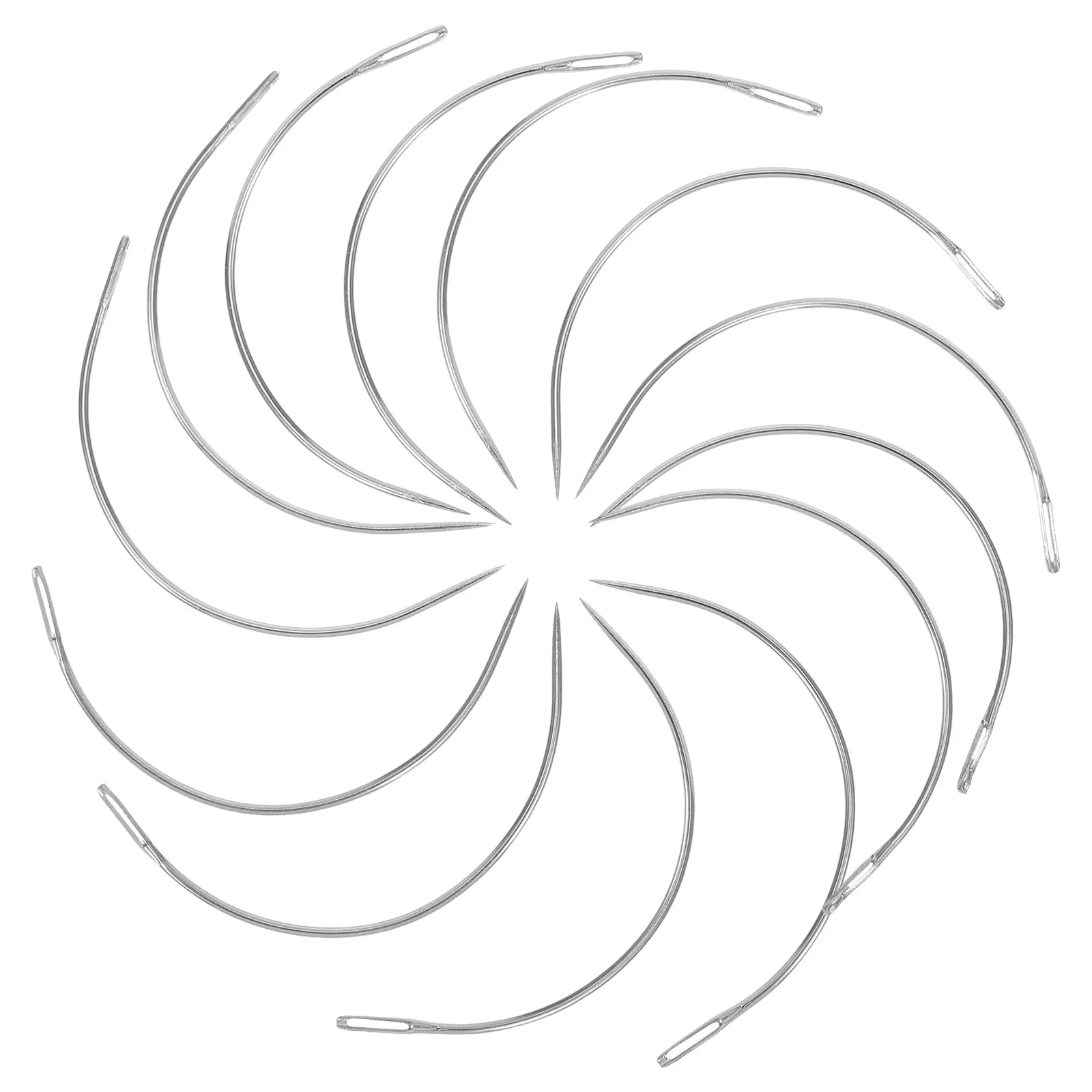 

100pcs C-shaped Spiral Hand Sewing Needles Transparent PP Box Storage Curved Large Needle Hair Braiding Upholstery