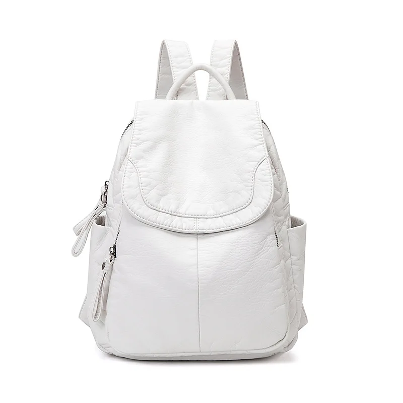 amazon white leather large backpack Women's Backpack White Washed Leather Backpack Female Small School Bags For  Teenage Girls All-match Casual Travel Bag mochilitas
