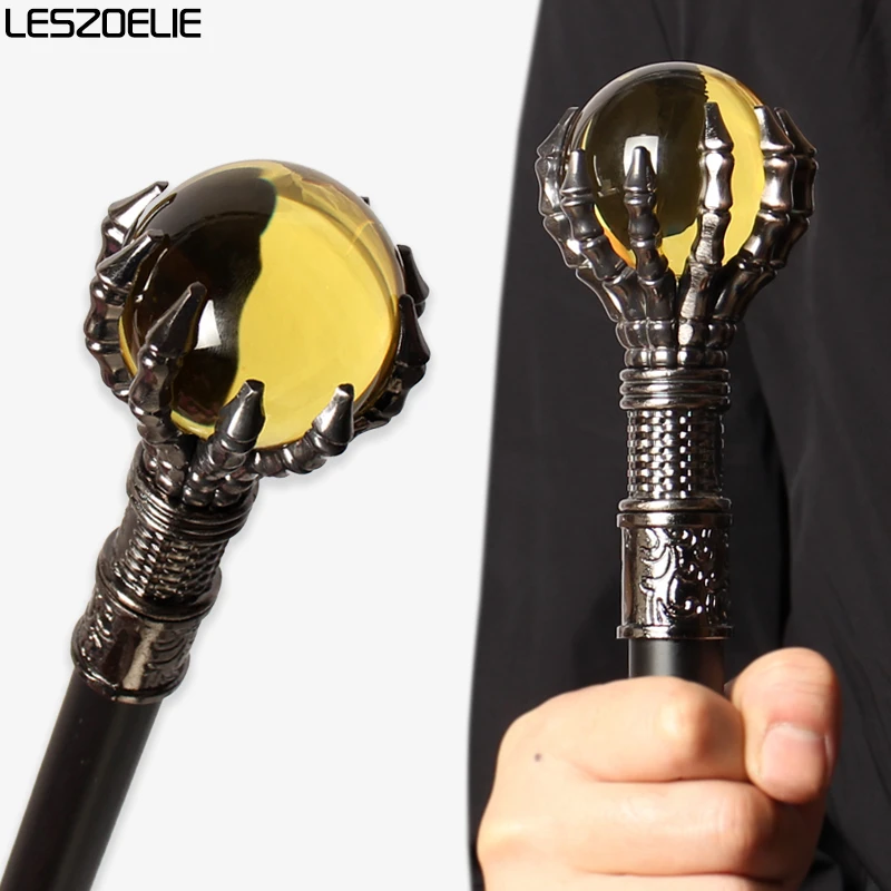 عصا المشي بمخلب التنين مقاس 93 سم مع كرة كريستال صفراء عصا فضية عصرية للجنسين لقصب ديكور الحفلات #1
