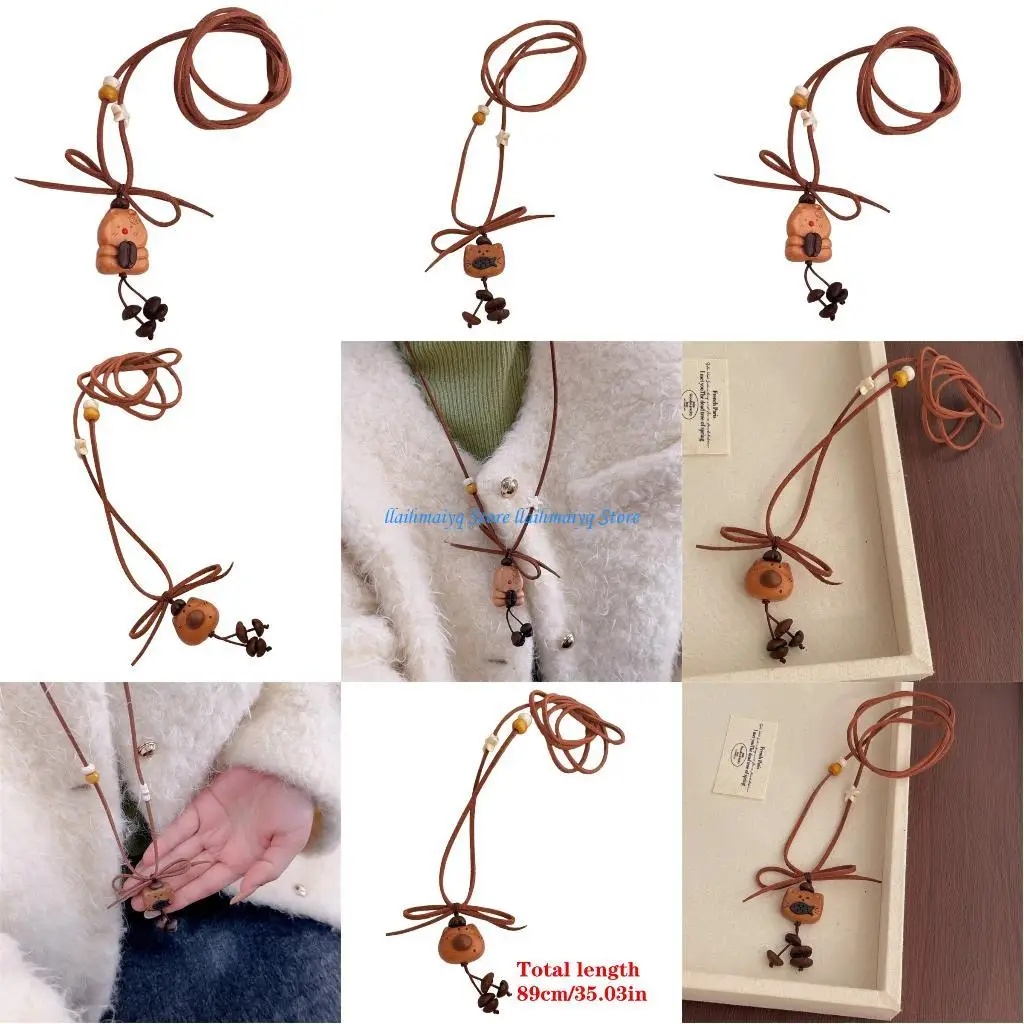 

573B Unique Coffee Bear Necklace Retro Fashion Accessory For Her Styles