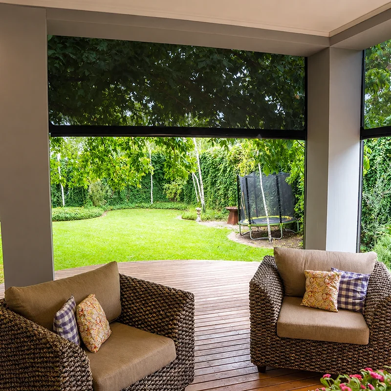 F Motorized Zip Track Blinds Outdoor Patio Window Shade Garden Terrace Deck Roller Blinds Automatic Remote Control Roller Blinds