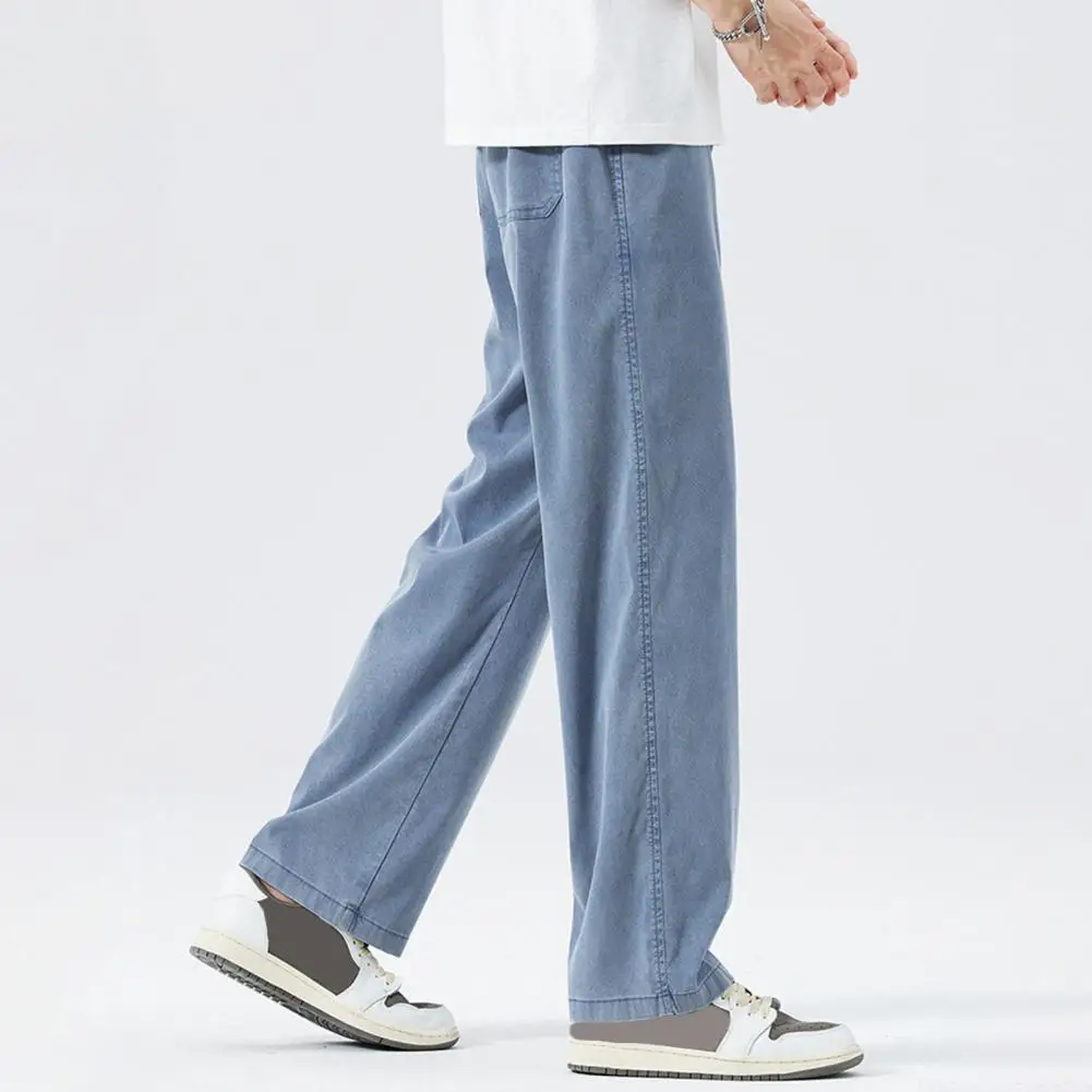 Solid Color Trousers Men's Wide Leg Elastic Waist Pants with Pockets for Daily Wear Loose Fit Quick Dry Cooling Fabric Plus Size