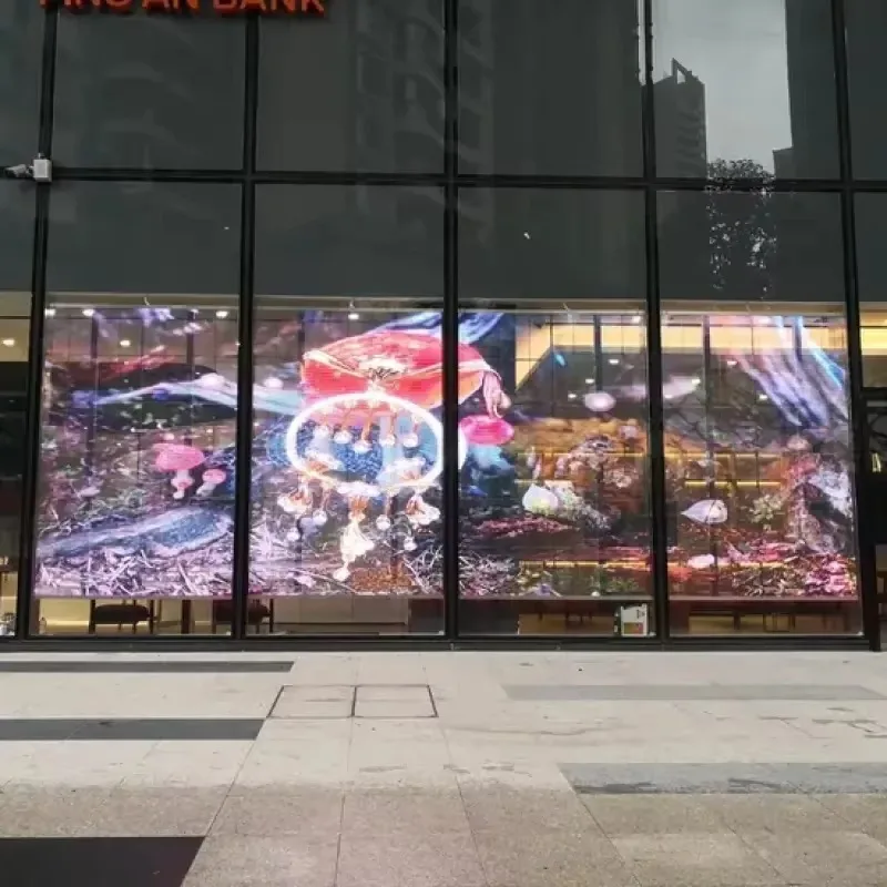 Outdoor Mesh Transparent LED Curtain Screen High Transparency Full Color Display For Building Exterior Advertising
