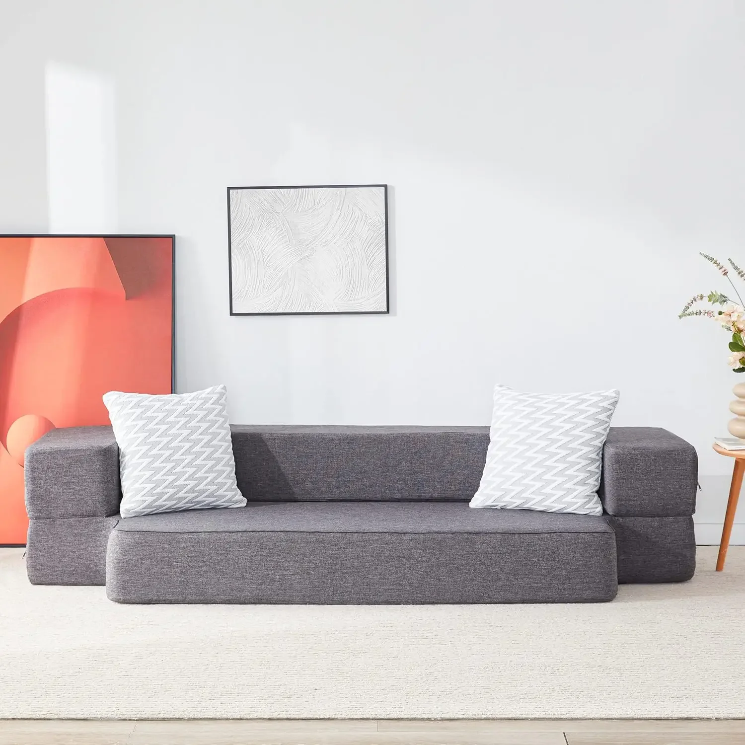 Sofá-cama dobrável com 2 travesseiros e capa lavável, colchão dobrável conversível para sala de estar, cama de hóspedes,