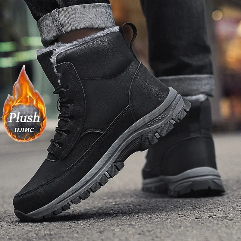 NUEVAS Botas de Invierno para Hombre, Botas de Nieve Impermeables de Cuero, Botas Súper Cálidas para Hombre, Botas de Senderismo para Exteriores, Zapatos de Trabajo, Tallas 39-48