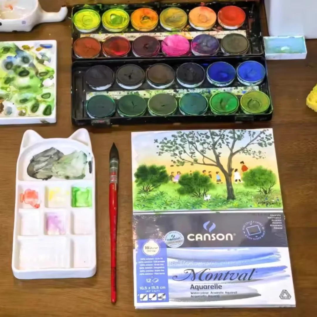 Cute Cat Shape Ceramic Watercolor Palette Multi-grid Pigment Tray Easy To Clean Watercolor/goupa Painting Art Supplies - Image 4