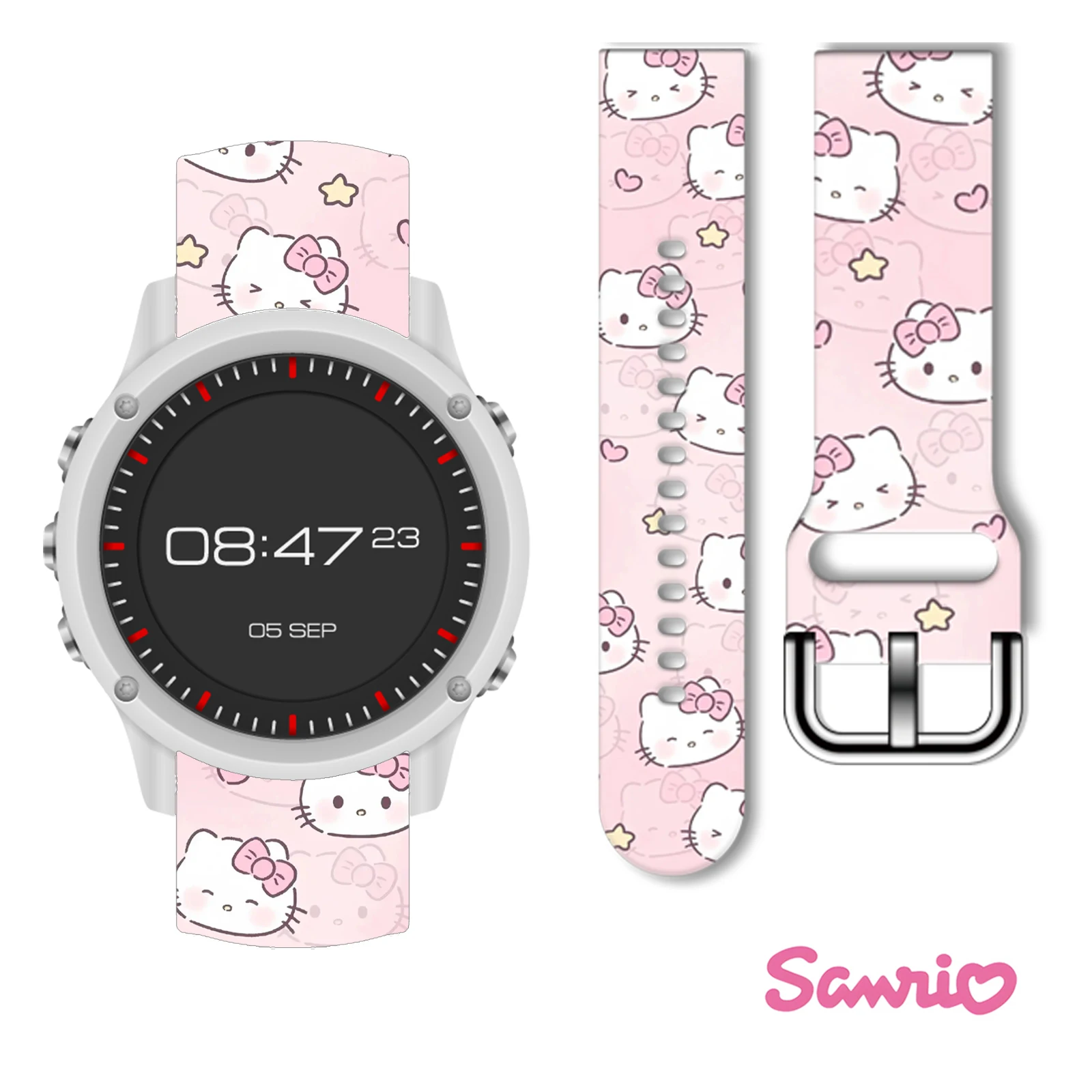 Sanrio Hello Kitty 20mm Printed Strap for Samsung Galaxy Watch 7/6 40mm 44mm Band Replaceable Bracelet for Amazfit Balance 5pro