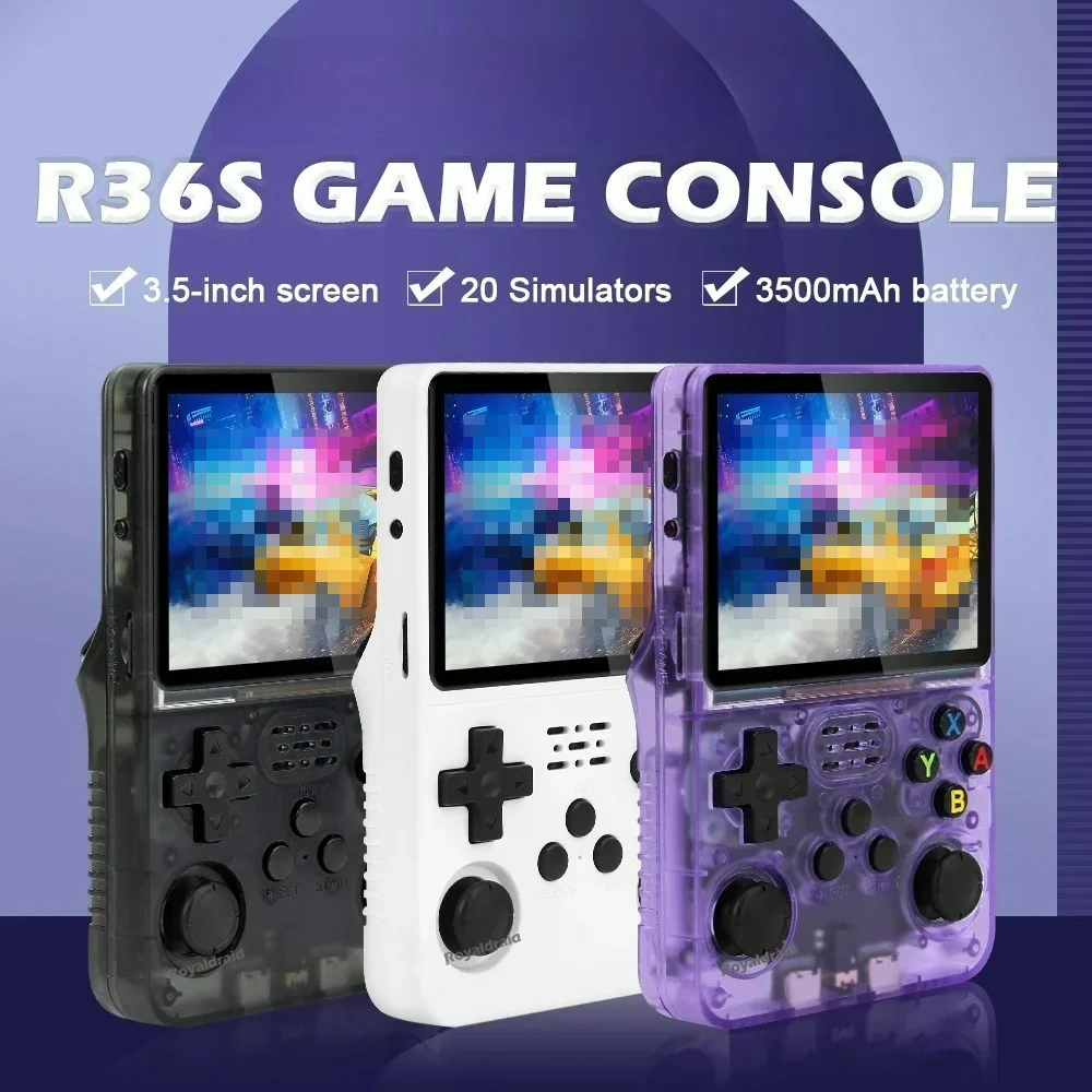R36S Retro Games Console 3.5-Inch IPS Screen With Linux System Portable Pocket Retro Gaming Console 64GB 20000+ Classic Games