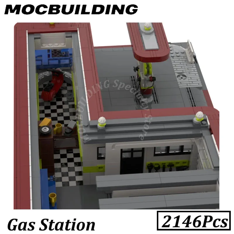 Modular Gas Station City Street View Buildings MOC Building Block Display Bricks Construction Toys Birthday Chritmas Present