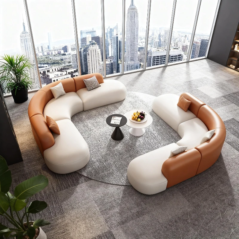 L-shaped Light luxury curved living room sofas combination comfortable soft couch multiple people canapé iving room furniture