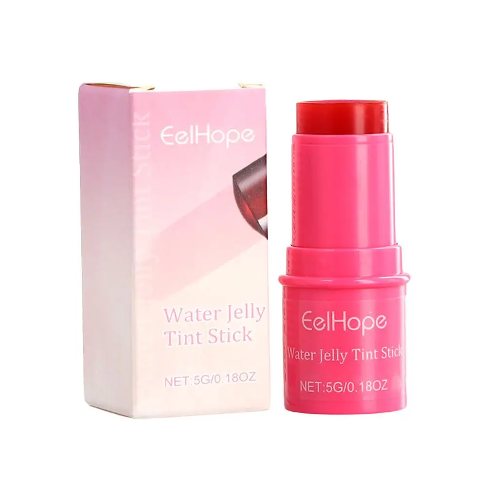 Water Jelly Tint Stick Lip Cheek Blush Stain Rotatable Rouge Stick Blusher Pen 4 Powder Coloring Moisturizing Easy Colors D0i4