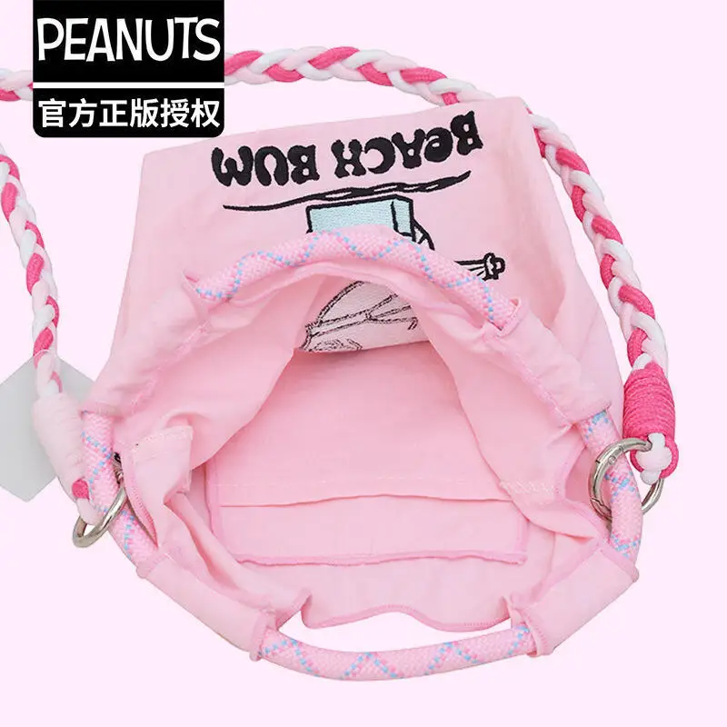 Snoopy Nylon Drawstring Mini Phone Bag Embroidery Crossbody Handheld Bag Portable Casual Storage Purse for Daily Use view 4