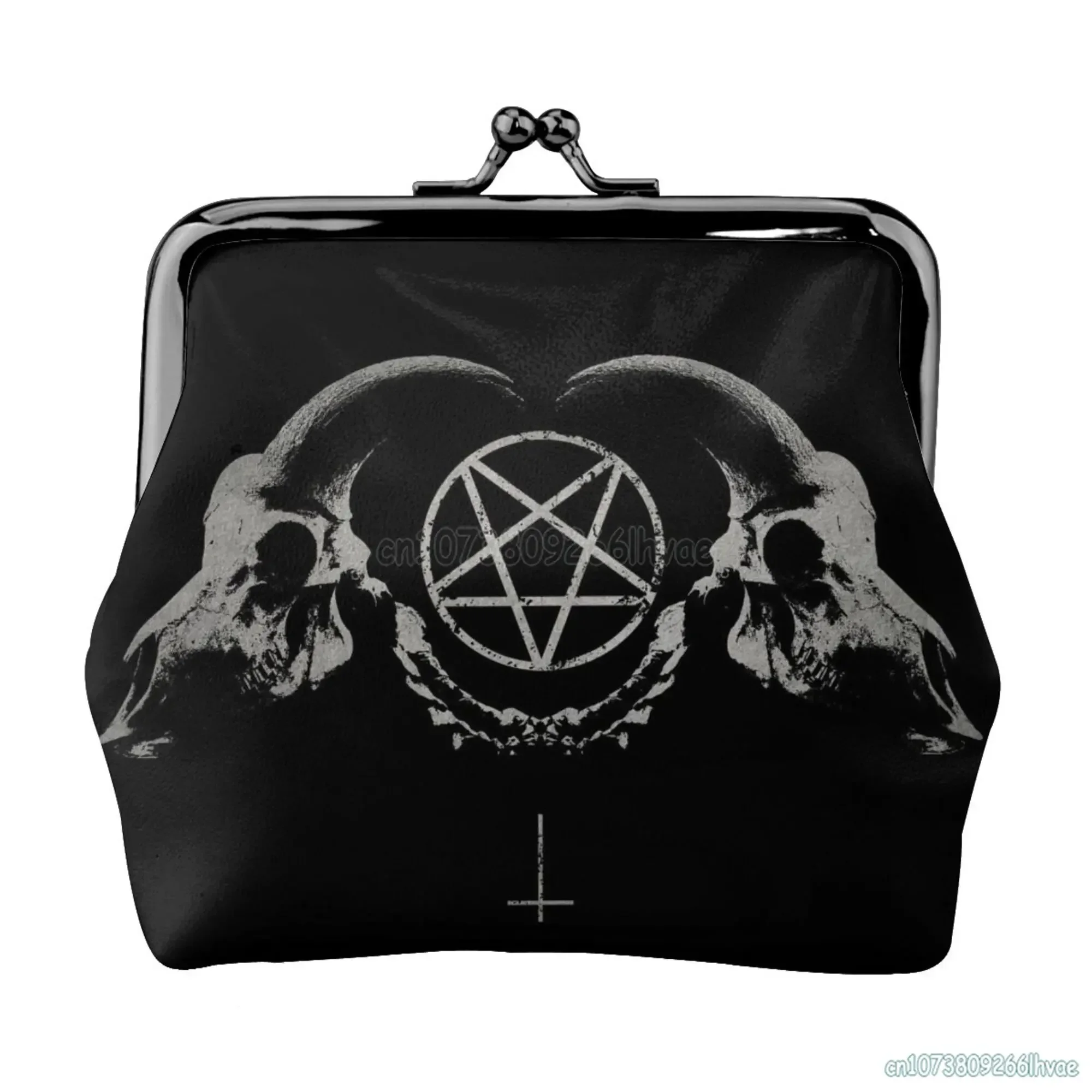

Occult Church of Satan Goat Goth Pentagram Satantic Women Leather Coin Purse Small Change Pouch Closure Buckle Wallet