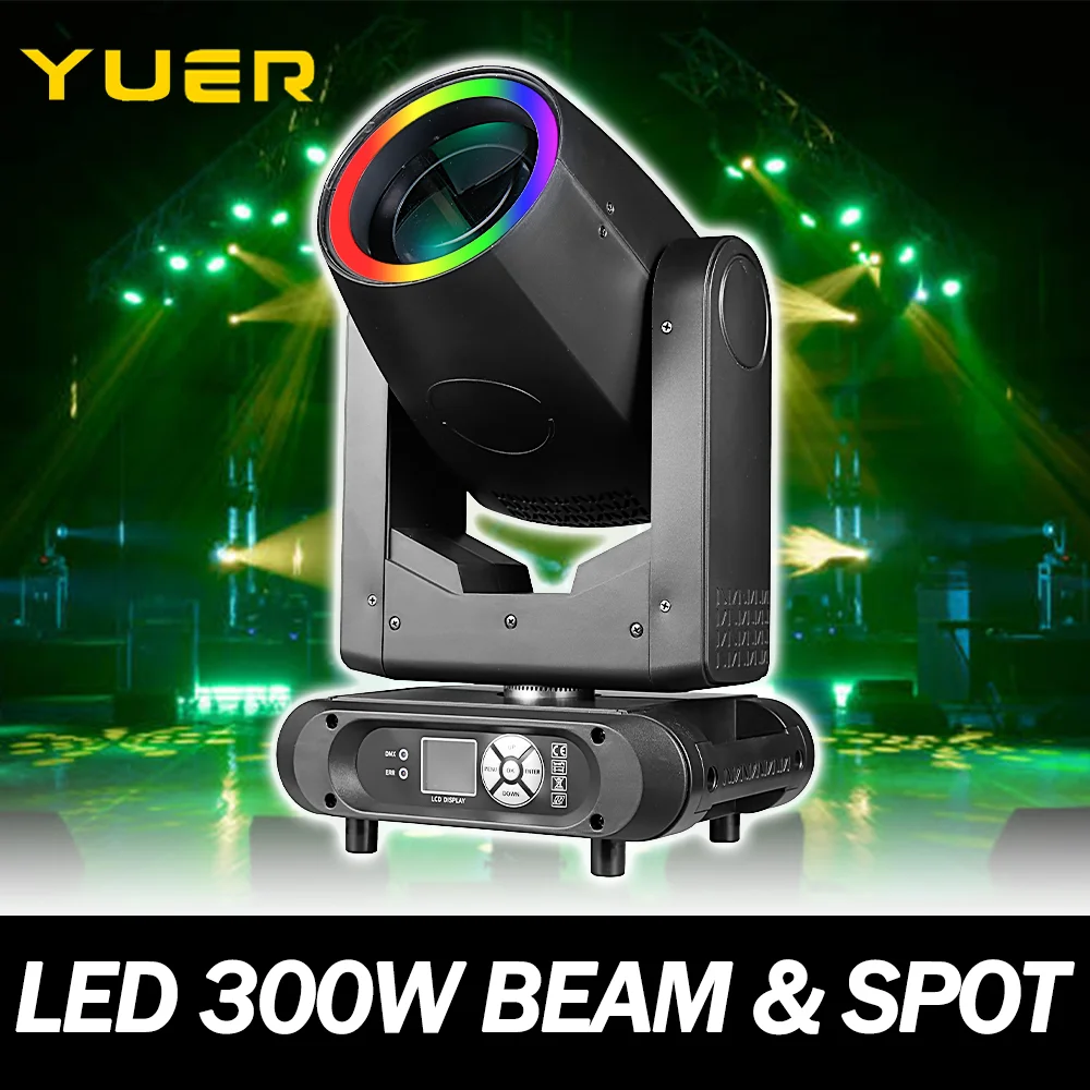 

300W LED Beam Moving Head Light with ring 8+16 Rotation Prisms Rainbow effect DMX512 control for DJ Disco Party club Bar