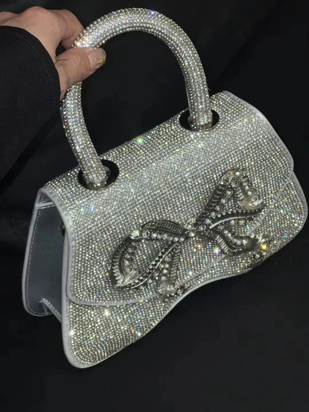 Luxury Glitter Shiny Rhinestones Diamond Evening Bag Metal Bow Knot Women's Handbag Wedding Party Clutch Purse Messenger Bag